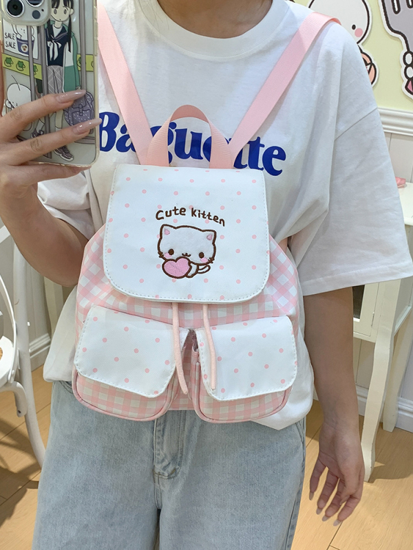 Rucsac moale, drăguț, cu capac în carouri, stil coreean, design proaspăt, rucsac din pânză pentru ieșiri casual