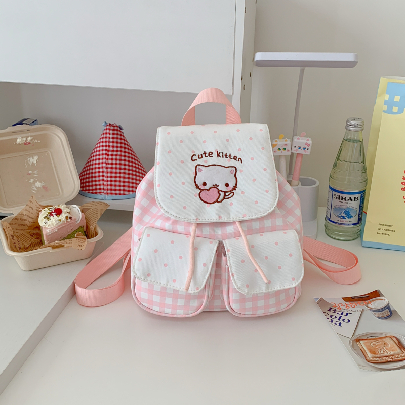 Rucsac moale, drăguț, cu capac în carouri, stil coreean, design proaspăt, rucsac din pânză pentru ieșiri casual