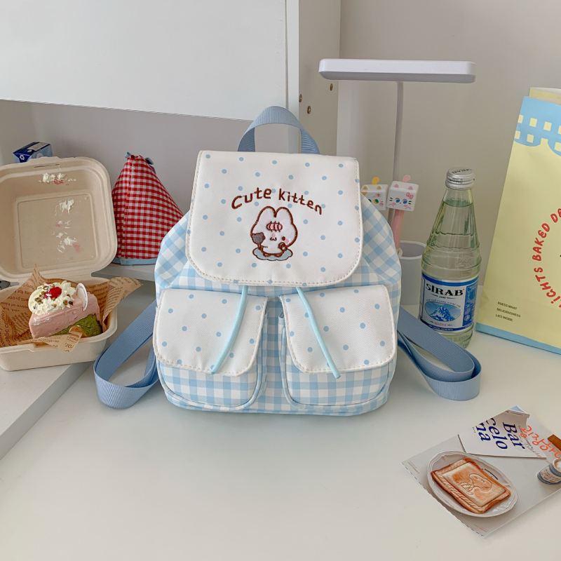 Rucsac moale, drăguț, cu capac în carouri, stil coreean, design proaspăt, rucsac din pânză pentru ieșiri casual