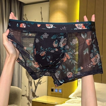 Boxeri din plasă pentru bărbați, cu imprimeu floral, subțiri, uscare rapidă