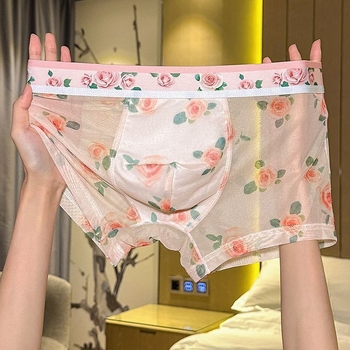 Boxeri din plasă pentru bărbați, cu imprimeu floral, subțiri, uscare rapidă