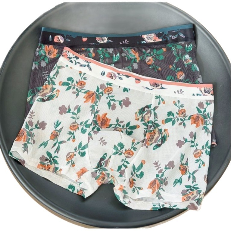 Boxeri din plasă pentru bărbați, cu imprimeu floral, subțiri, uscare rapidă