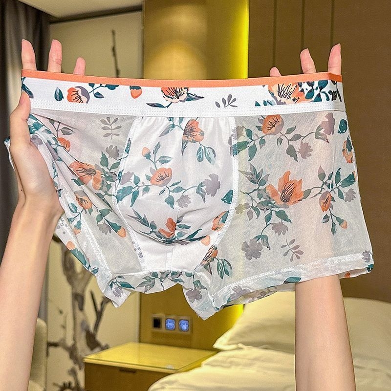 Boxeri din plasă pentru bărbați, cu imprimeu floral, subțiri, uscare rapidă