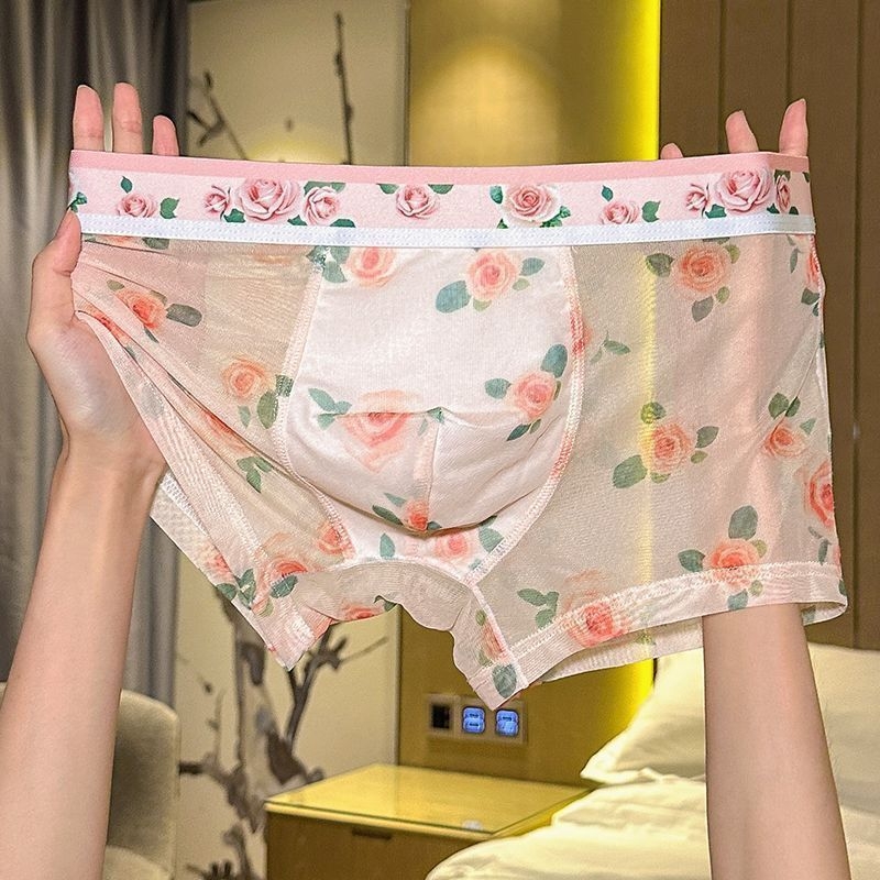 Boxeri din plasă pentru bărbați, cu imprimeu floral, subțiri, uscare rapidă