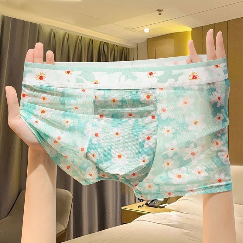 Boxeri din plasă pentru bărbați, cu imprimeu floral, subțiri, uscare rapidă