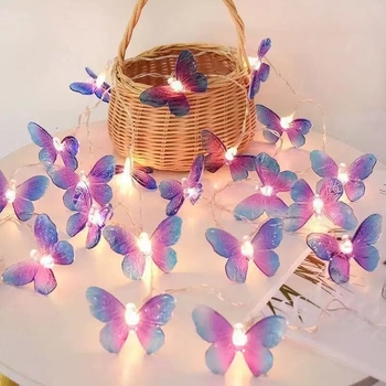 Șir de lumini LED cu fluturi – fluturi transparenți pictați, iluminare decorativă pentru Crăciun, nunți și ședințe foto