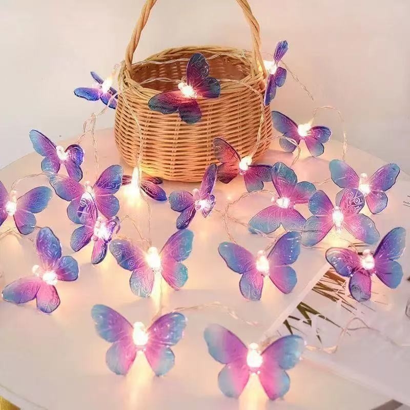 Șir de lumini LED cu fluturi – fluturi transparenți pictați, iluminare decorativă pentru Crăciun, nunți și ședințe foto