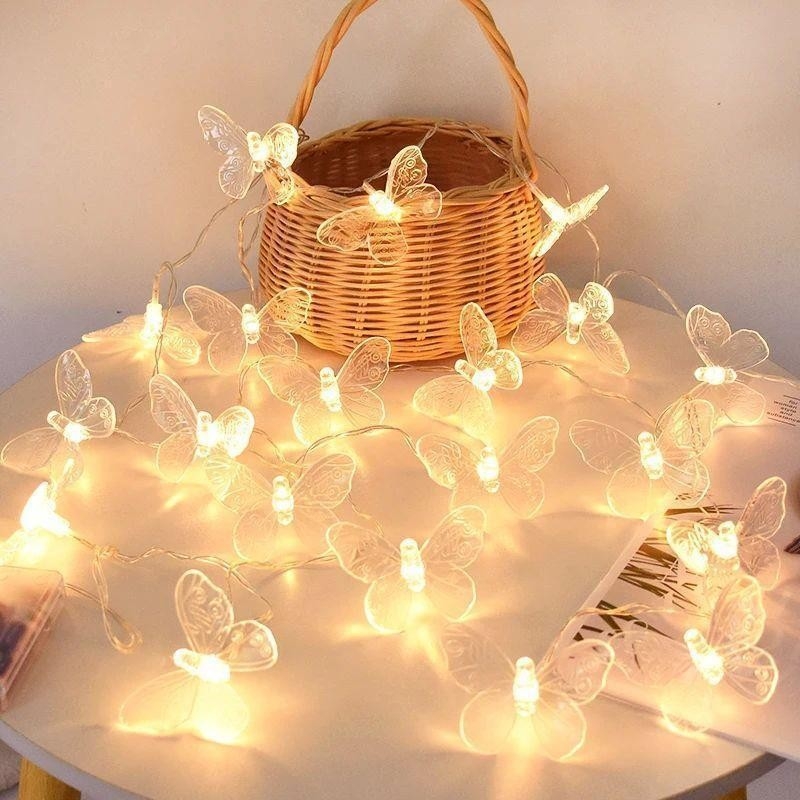 Șir de lumini LED cu fluturi – fluturi transparenți pictați, iluminare decorativă pentru Crăciun, nunți și ședințe foto