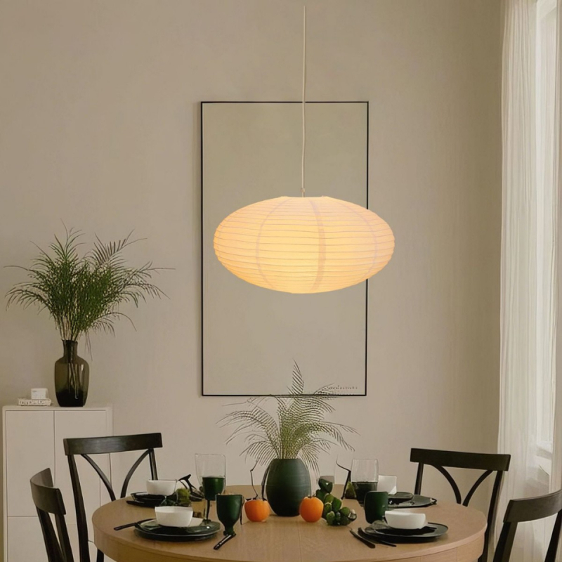 Lampa UFO în stil japonez Noguchi Isamu pentru casă, cafenea sau pensiune — veioză pendulă artizanală pentru ambient