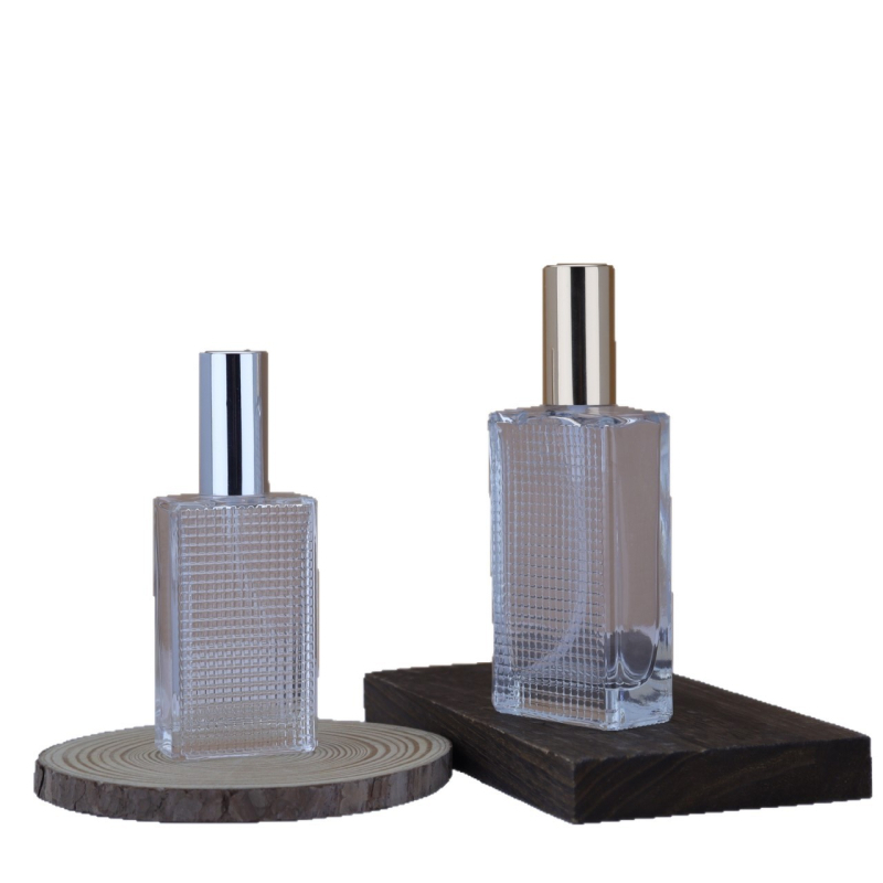 În stoc: flacon de parfum din sticlă cu filet de 18 mm, 50 ml și 80 ml, textură tip rețea, recipient transparent gol
