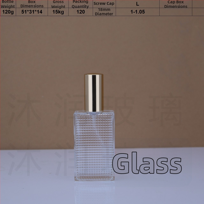 Sklenená fľaštička na parfum so závitovým hrdlom 18 mm na sklade, 50 ml a 80 ml, textúrovaný vzor, priehľadná prázdna fľaštička
