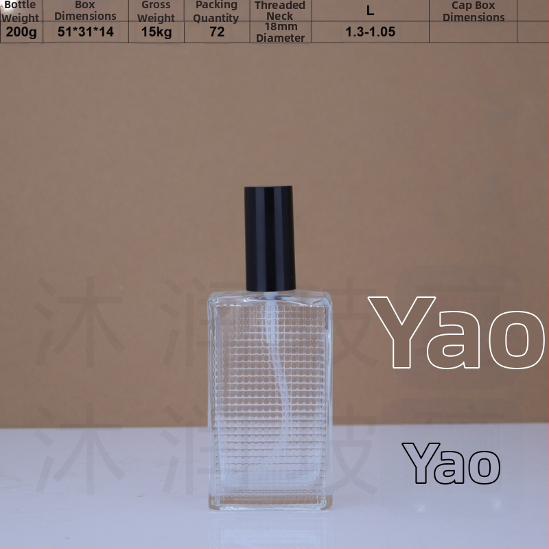 Sklenená fľaštička na parfum so závitovým hrdlom 18 mm na sklade, 50 ml a 80 ml, textúrovaný vzor, priehľadná prázdna fľaštička