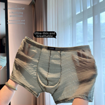 Boxer briefs pentru bărbați antibacterieni, ultra-subțiri, respirabili, cu plasă din satin de mătase și dantelă