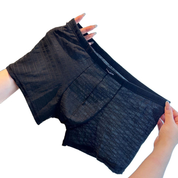 Boxer briefs pentru bărbați antibacterieni, ultra-subțiri, respirabili, cu plasă din satin de mătase și dantelă