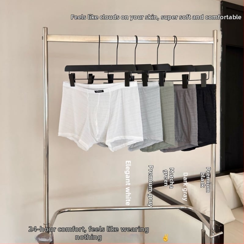 Boxer briefs pentru bărbați antibacterieni, ultra-subțiri, respirabili, cu plasă din satin de mătase și dantelă