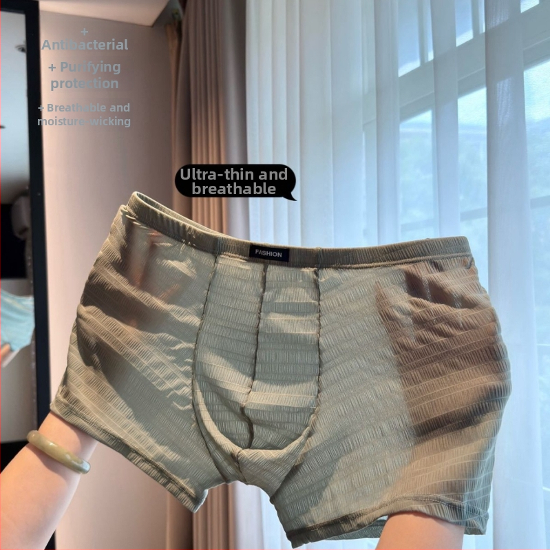 Boxer briefs pentru bărbați antibacterieni, ultra-subțiri, respirabili, cu plasă din satin de mătase și dantelă