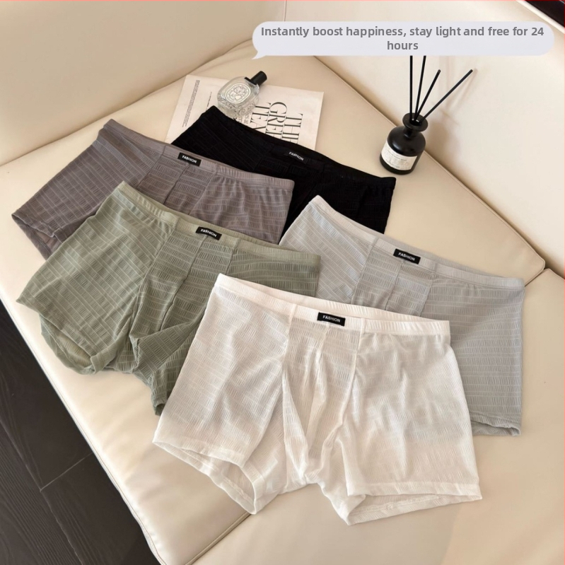 Boxer briefs pentru bărbați antibacterieni, ultra-subțiri, respirabili, cu plasă din satin de mătase și dantelă