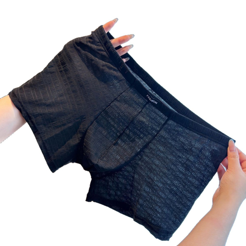 Boxer briefs pentru bărbați antibacterieni, ultra-subțiri, respirabili, cu plasă din satin de mătase și dantelă
