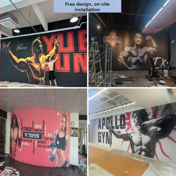 Tapet mural 3D pentru sală de sport, bărbat muscular și femeie cu tematică arte marțiale, fundal Taekwondo