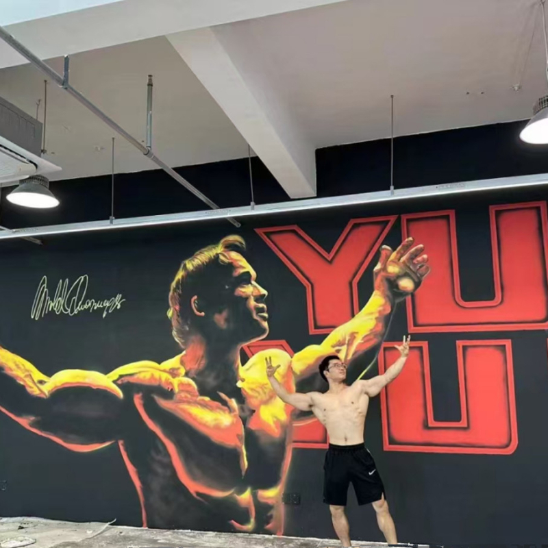 Tapet mural 3D pentru sală de sport, bărbat muscular și femeie cu tematică arte marțiale, fundal Taekwondo