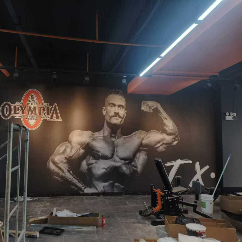 Tapet mural 3D pentru sală de sport, bărbat muscular și femeie cu tematică arte marțiale, fundal Taekwondo