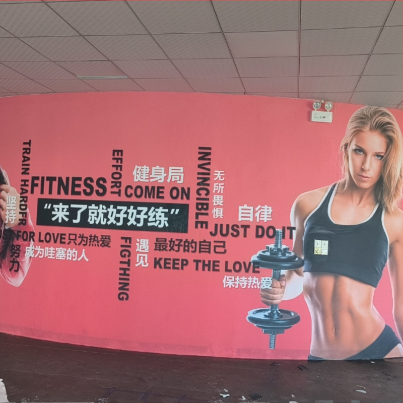 Tapet mural 3D pentru sală de sport, bărbat muscular și femeie cu tematică arte marțiale, fundal Taekwondo