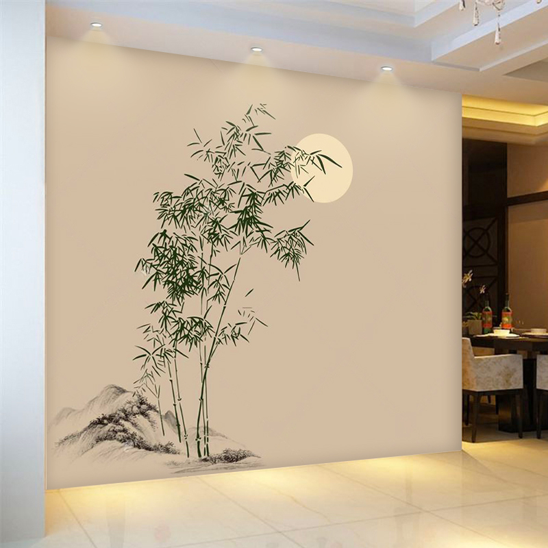 Tablou mural clasic în cerneală chineză cu bambus, din mătase, pentru spațiu Zen ceainărie și birou — acoperire de perete din mătase, trei straturi, stil retro