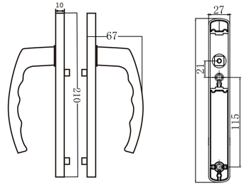 Mâner pentru ușă, standard european, ax pătrat din aliaj de aluminiu, mâner din aluminiu cu izolație termică și încuietoare cu amprentă