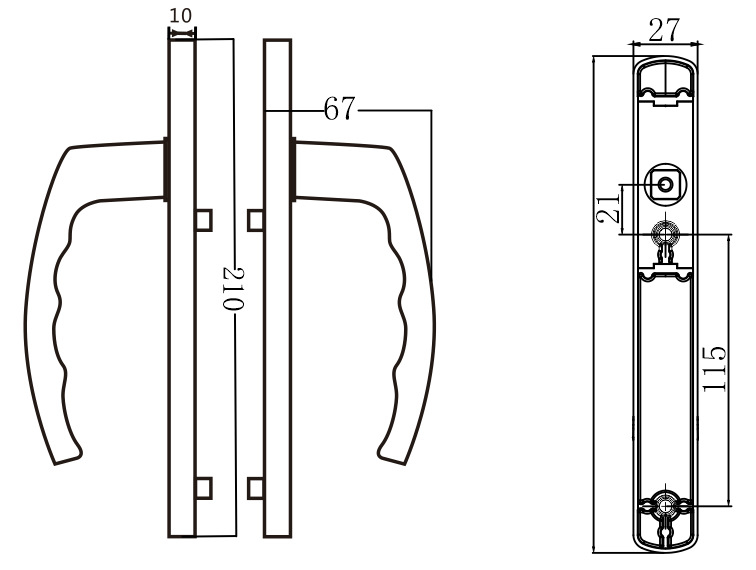 Mâner pentru ușă, standard european, ax pătrat din aliaj de aluminiu, mâner din aluminiu cu izolație termică și încuietoare cu amprentă