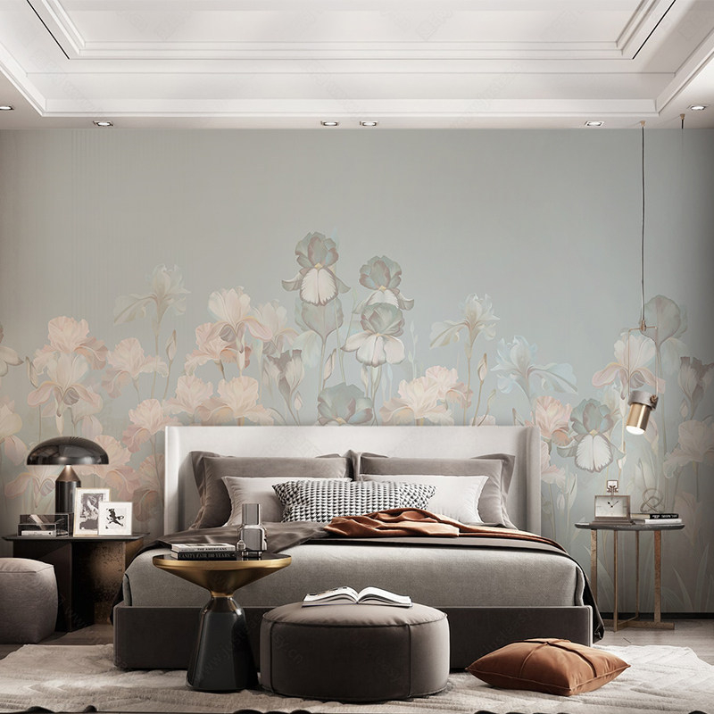 Tapet cu plante în stil nordic, design minimalist modern pentru living, fundal TV și mural de dormitor