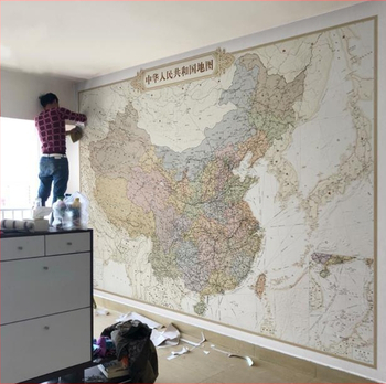 Nástenná tapeta s retro mapou Číny – tapeta s mapou sveta do študovne, kancelárie, obývačky a hotela/penziónu, 3D nástenná maľba