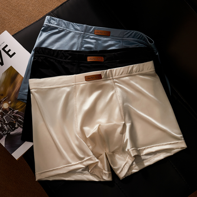 Boxeri din ice silk pentru bărbați: respirabili, senzație satinată pentru piele, uscare rapidă, culoare solidă, talie medie