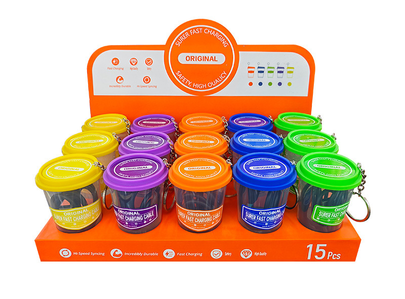 Cutie de cristal pentru ambalare electronice 3C: cablu de date, căști cu fir, cârlig pentru căști, ceașcă de ceai cu lapte, eprubă și încărcător cu trei pini