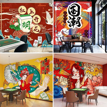 Tapet din țesătură nețesută cu designuri personalizate, imprimeuri mari de fundal pentru sălile de mahjong, restaurante de barbecue și hot pot și magazine de ceai cu lapte