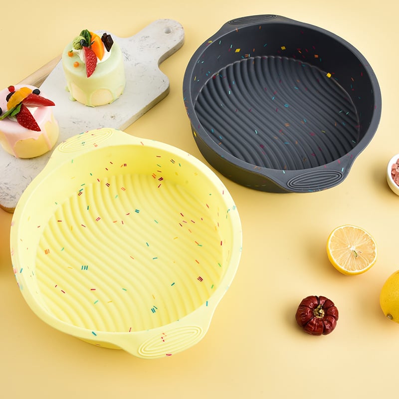 Formă rotundă din silicon pentru prăjit cu mâneri, ustensile de bucătărie, design cu puncte colorate