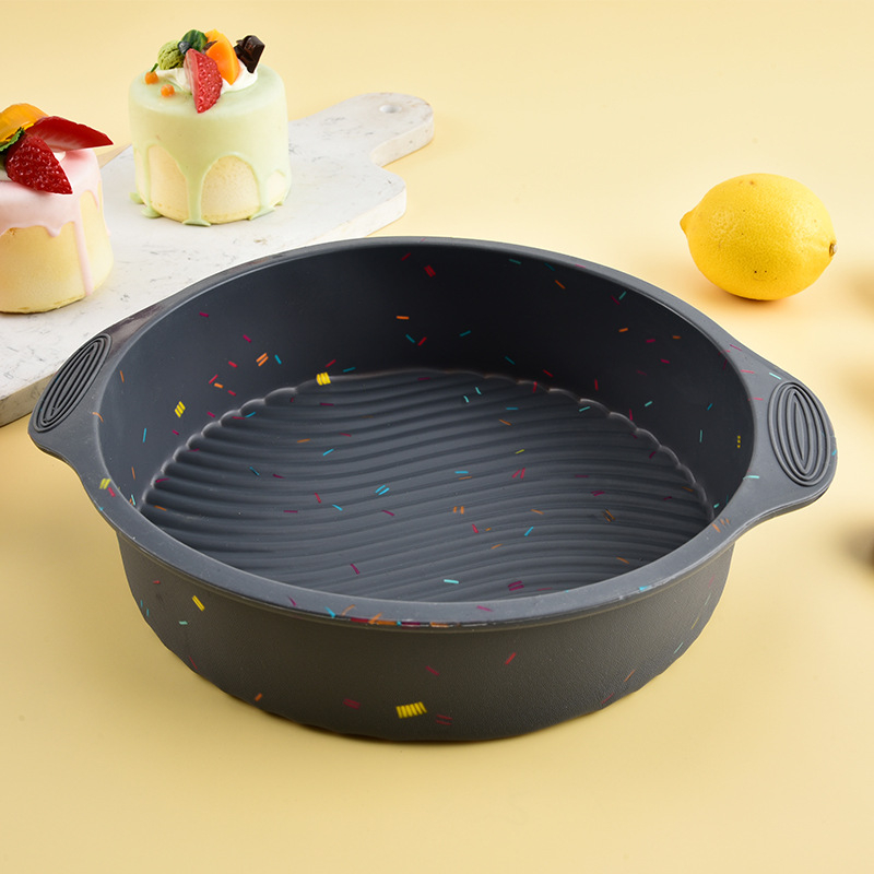 Formă rotundă din silicon pentru prăjit cu mâneri, ustensile de bucătărie, design cu puncte colorate