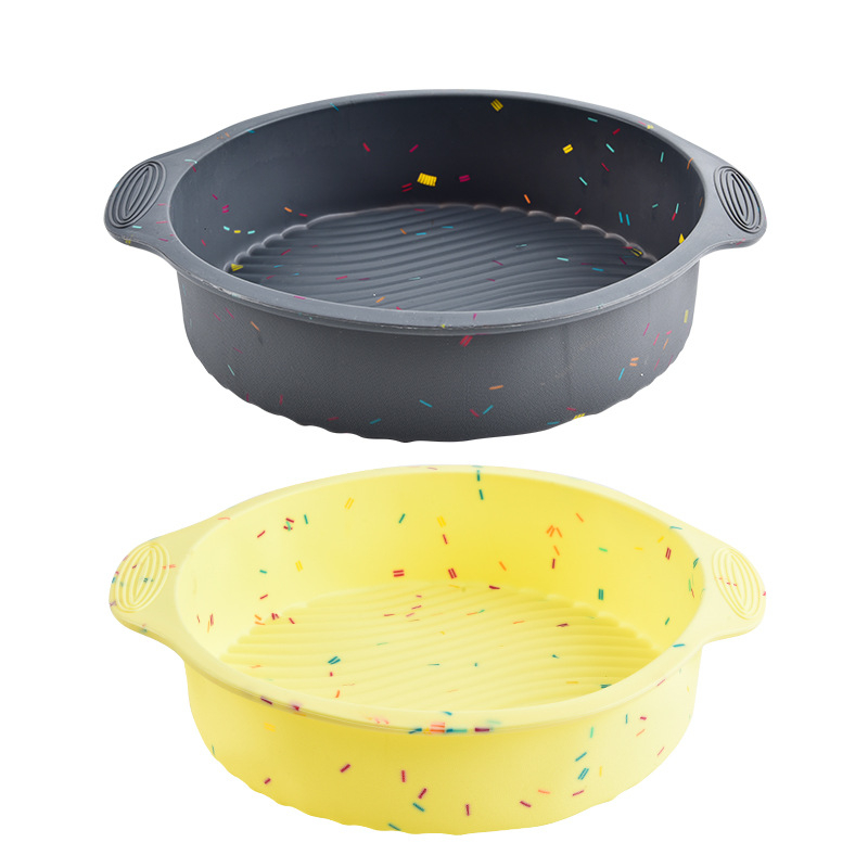 Formă rotundă din silicon pentru prăjit cu mâneri, ustensile de bucătărie, design cu puncte colorate