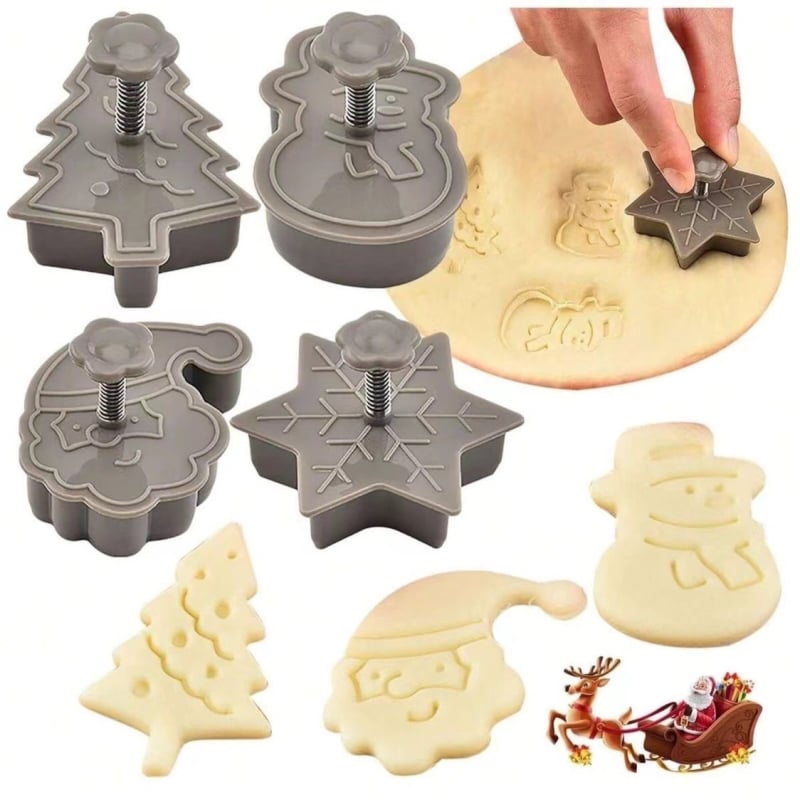 Tăietor de biscuiți din plastic 3D pentru Crăciun, cu mâner arcuit și presare, instrument DIY pentru bucătărie