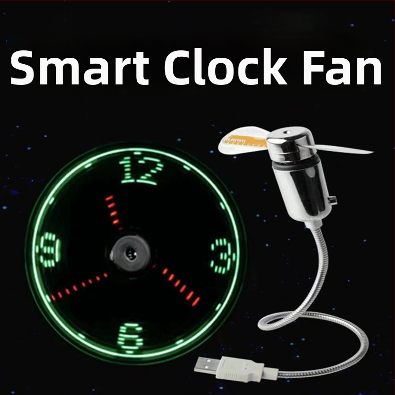 Mini ventilátor s USB konektorom a blikajúcim zobrazením času, kreatívny USB ventilátor v štýle hodín