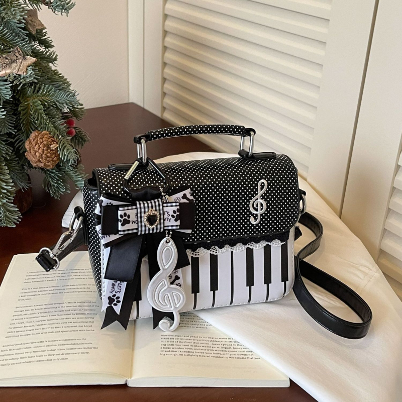 Geantă Lolita cu elemente de pian, stil coreean-japonez, nou model primăvară-vară 2026, geantă de școală cu mâner și curea crossbody