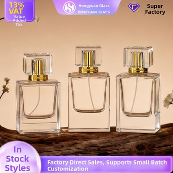 Sticla transparentă pătrată de 50 ml, goală, cu capac, bază groasă, gât bayonet 15 pentru cosmetice și spray de parfum
