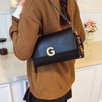 Geantă de subraț cu lanț, stil retro, capacitate mare, poșetă de umăr crossbody la modă, senzație premium, PU
