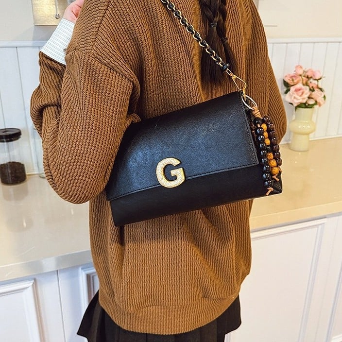 Geantă de subraț cu lanț, stil retro, capacitate mare, poșetă de umăr crossbody la modă, senzație premium, PU