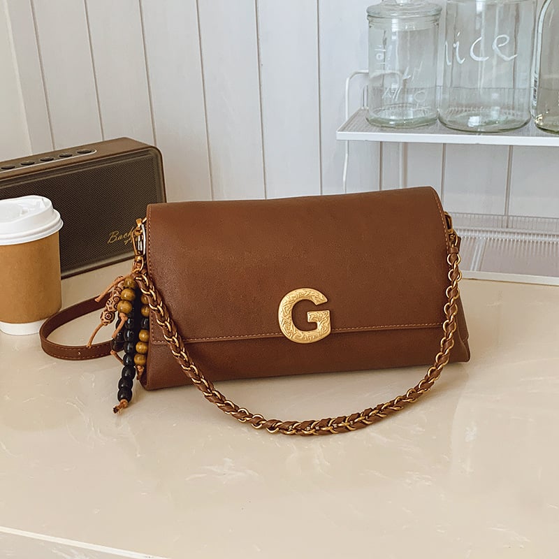Geantă de subraț cu lanț, stil retro, capacitate mare, poșetă de umăr crossbody la modă, senzație premium, PU
