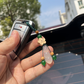 Kalcedonski privjesak za ključeve u obliku graha, ručno pleten, ukras za auto i torbu, unisex umjetnički dar