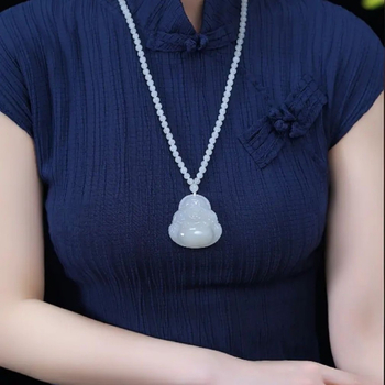 Pandantiv Buda al Banilor din Jad Hetian Alb, Unisex