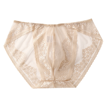 Chiloți bărbați cu dantelă în stil franțuzesc, respirabili, ușori, elastici, din Ice Silk, cu buzunar 3D