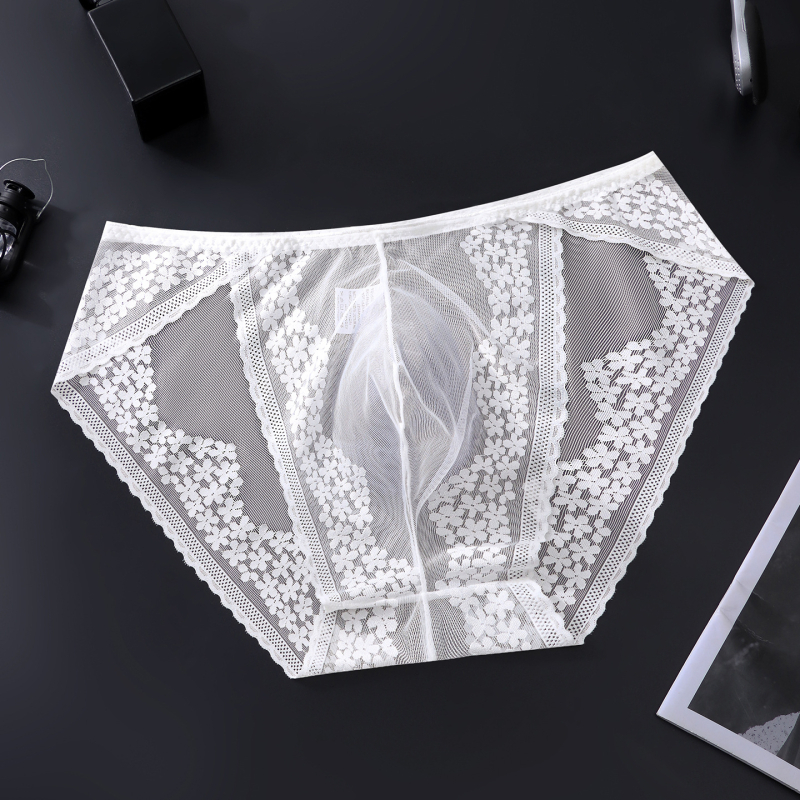 Chiloți bărbați cu dantelă în stil franțuzesc, respirabili, ușori, elastici, din Ice Silk, cu buzunar 3D
