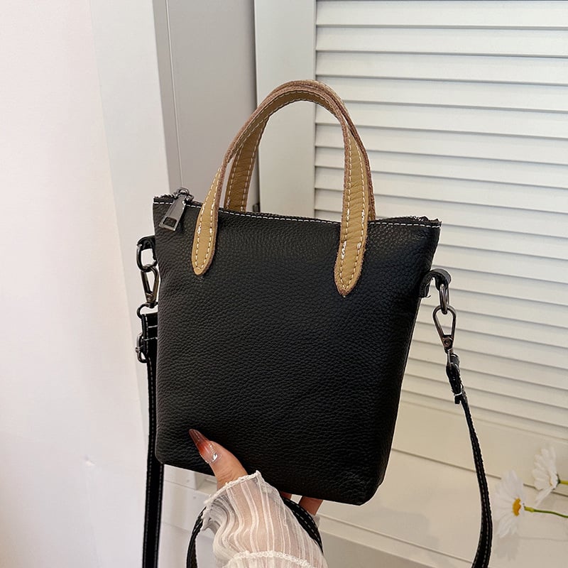 Geantă bucket din piele de vită pentru femei, mică, curea de umăr/crossbody, geantă casual zilnică