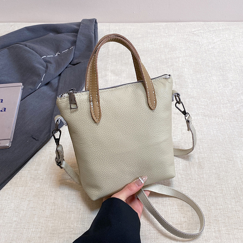Geantă bucket din piele de vită pentru femei, mică, curea de umăr/crossbody, geantă casual zilnică